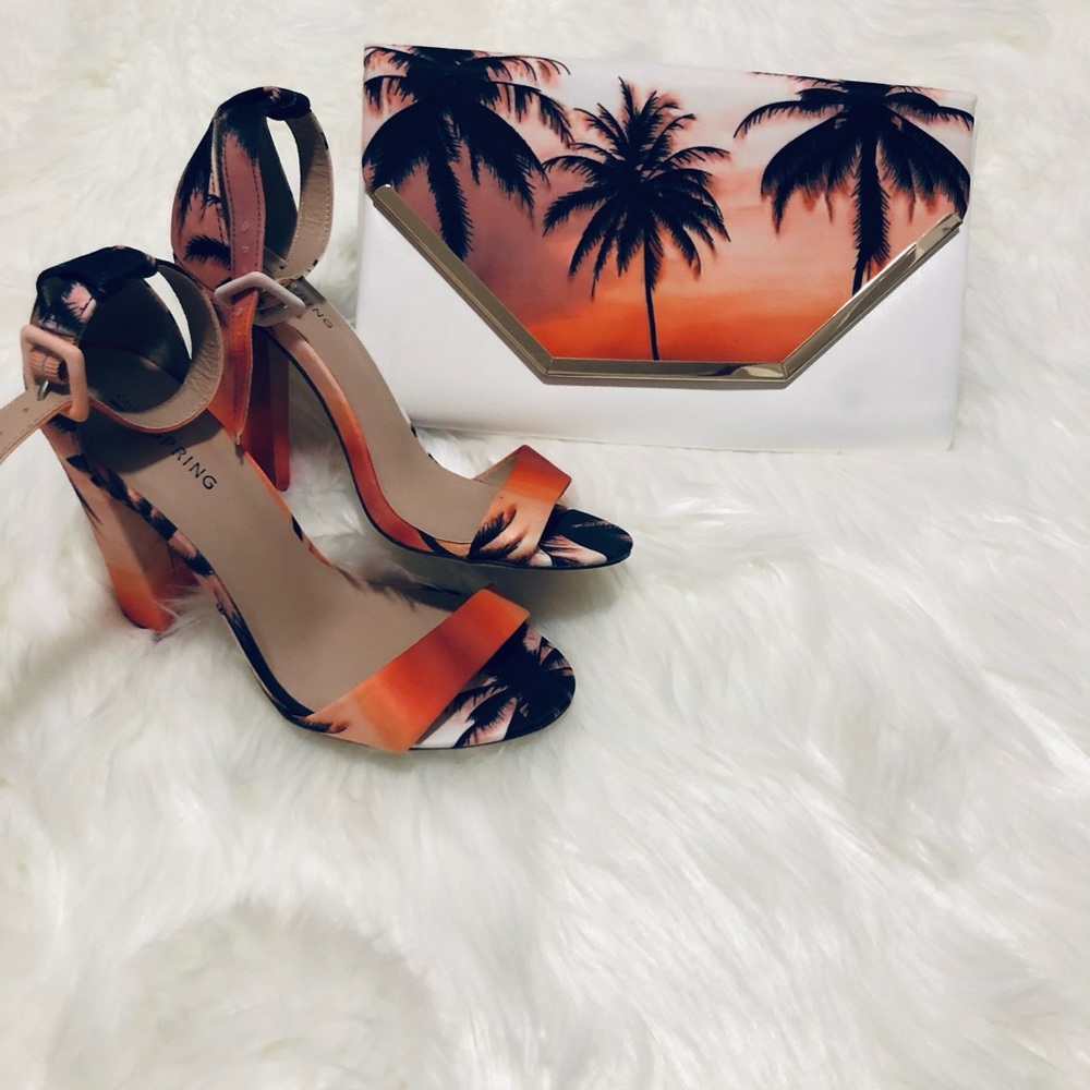 Size 6 heels and clutch purse.